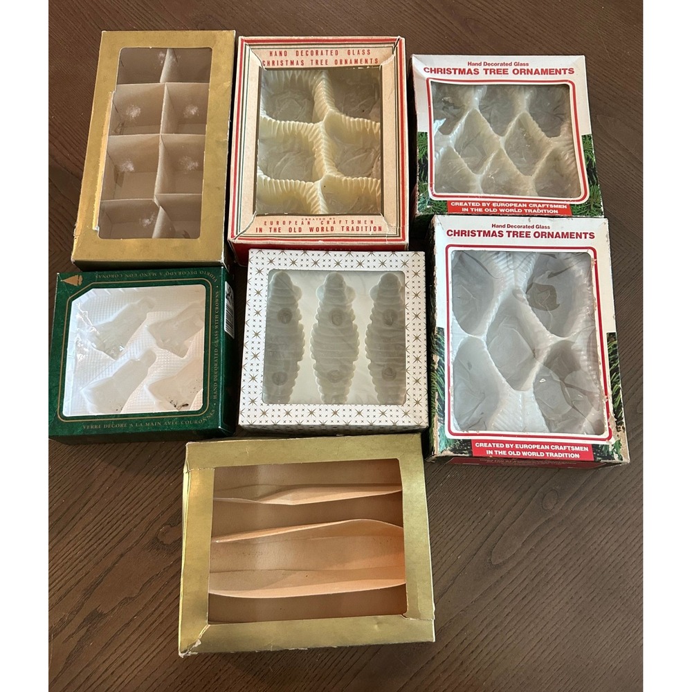 Lot 7 Vintage Empty Christmas Ornament Boxes Commodore Krebs Romania‎ Storage